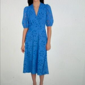 Maggy London Bright Blue Eyelet Midi Dress